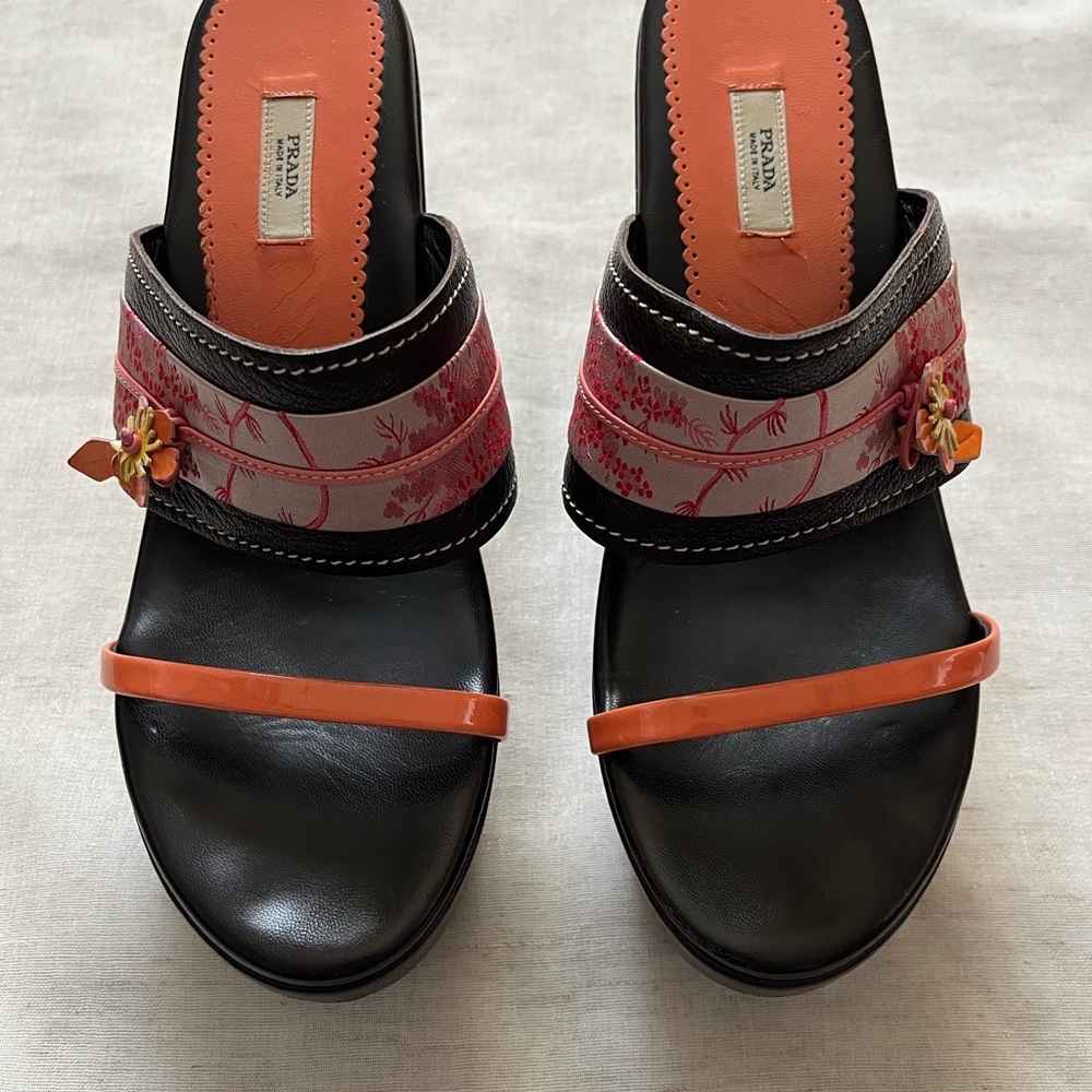 Rare Prada Y2K Cherry Blossom Wedges EU 37.5 US 7 - Picture 2 of 9